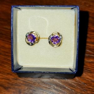 10kt gold earings purple stone